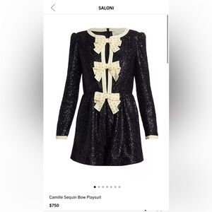 Nwt Saloni Camille Bow Playsuit in Tinsel sequin 8